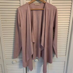 Soft Surroundings Pink Faux Suede‎ Drape Front Cardigan Waterfall Vegan Womens L